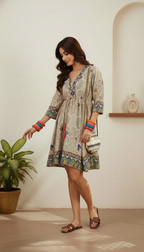 Daylist Earthy Boho-Chic Tiered Mini Dress – Floral & Paisley Print with Tassel Detailing