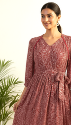 Crimson Ditsy Print Midi Dress | Women's Fit & Flare | Daylist.in