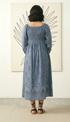 Indigo Blue Paisley Smocked Midi Dress | Daylist.in Women's Fashion