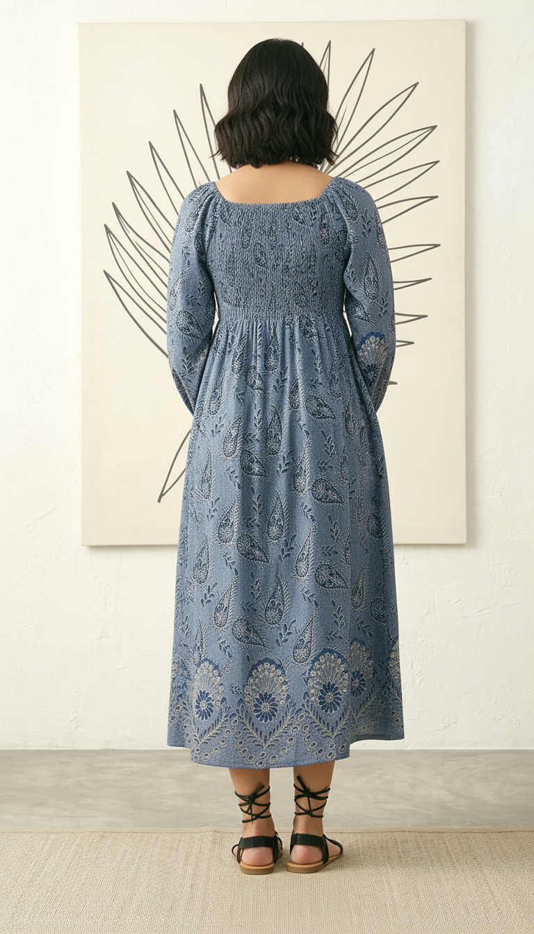 Indigo Blue Paisley Smocked Midi Dress | Daylist.in Women's Fashion