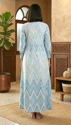 Sky Blue Ikat Print Button-Down Maxi Shirt Dress | Daylist.in