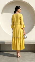 Daylist Yellow Embroidered Tiered Midi Dress – Elegant Festive & Summer Wear
