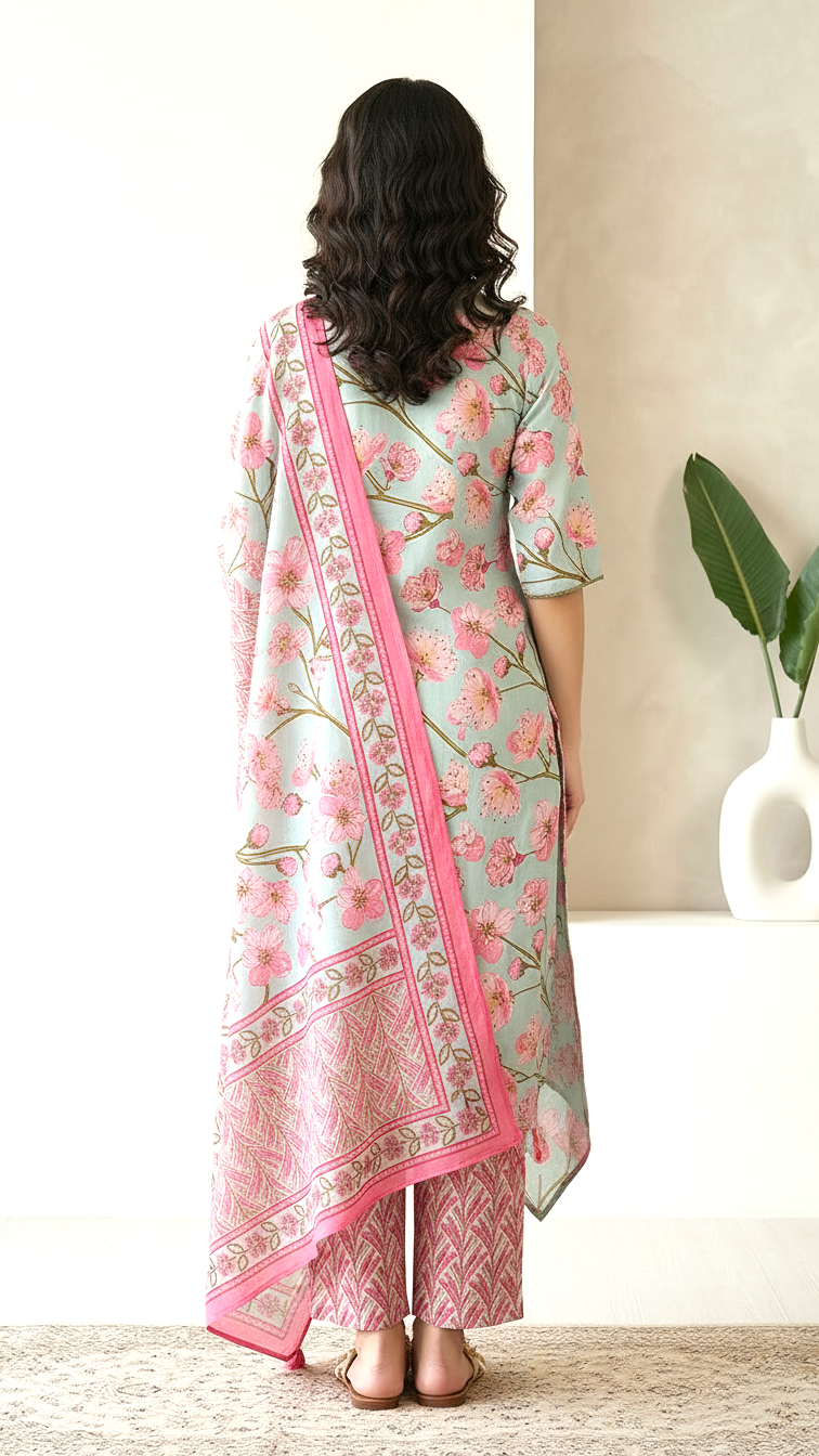 Pastel Floral Kurti Palazzo Set with Dupatta for Women | Elegant Ethnic Suit | Daylist