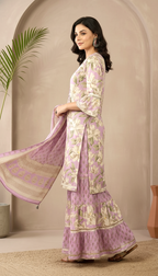 Daylist.in Lavender Floral Tiered Sharara Set with Bell Sleeves – 3 Piece Embroidered Ethnic Suit