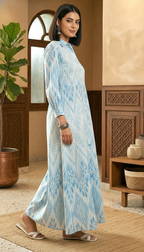 Sky Blue Ikat Print Button-Down Maxi Shirt Dress | Daylist.in