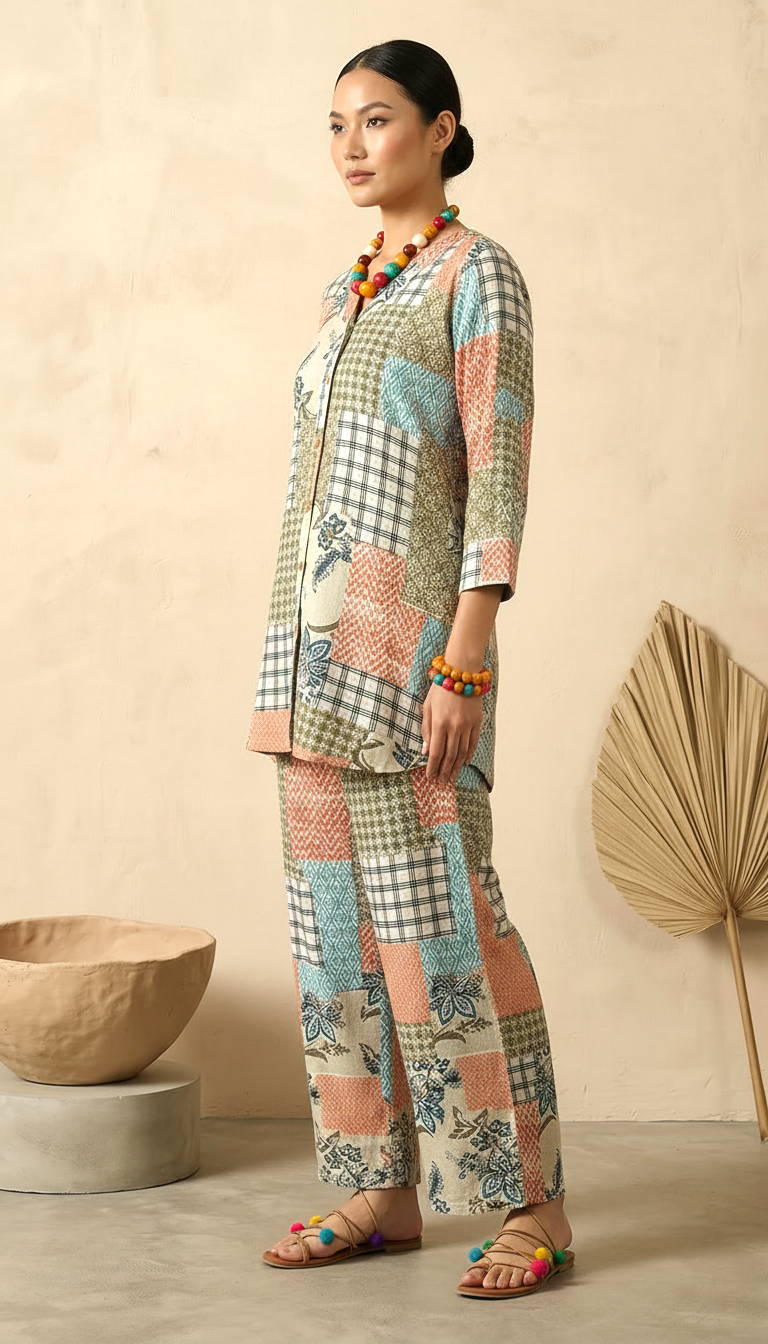 Multi-Color Patchwork Co-ord Set for Women | Casual Printed Outfit | Daylist