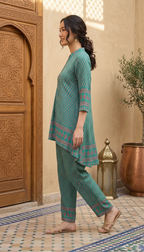 Daylist Sea Green High-Low Tunic with Straight-Fit Pants – 2-Piece Ethnic Co-ord Set