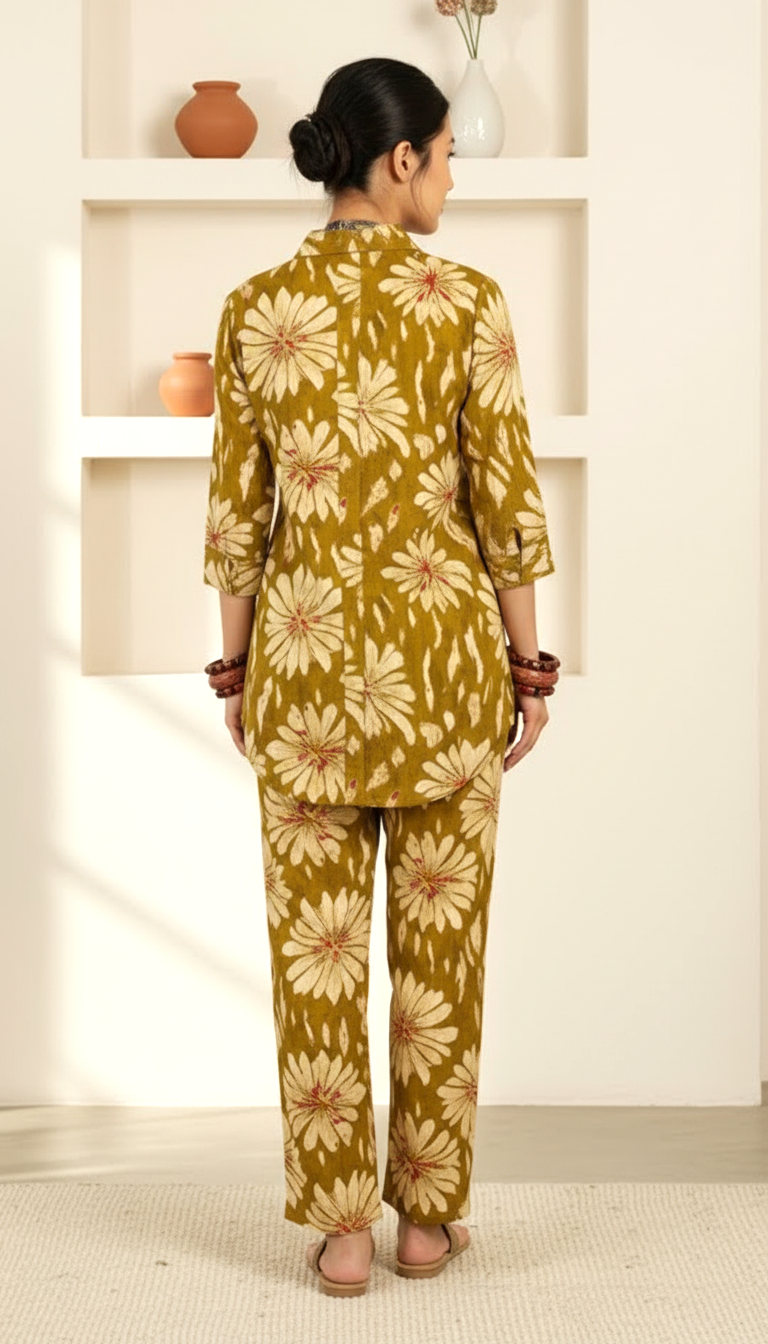 Olive Meadow Button-Down Co-ord Set