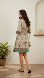 Daylist Earthy Boho-Chic Tiered Mini Dress – Floral & Paisley Print with Tassel Detailing