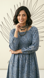 Indigo Blue Paisley Smocked Midi Dress | Daylist.in Women's Fashion