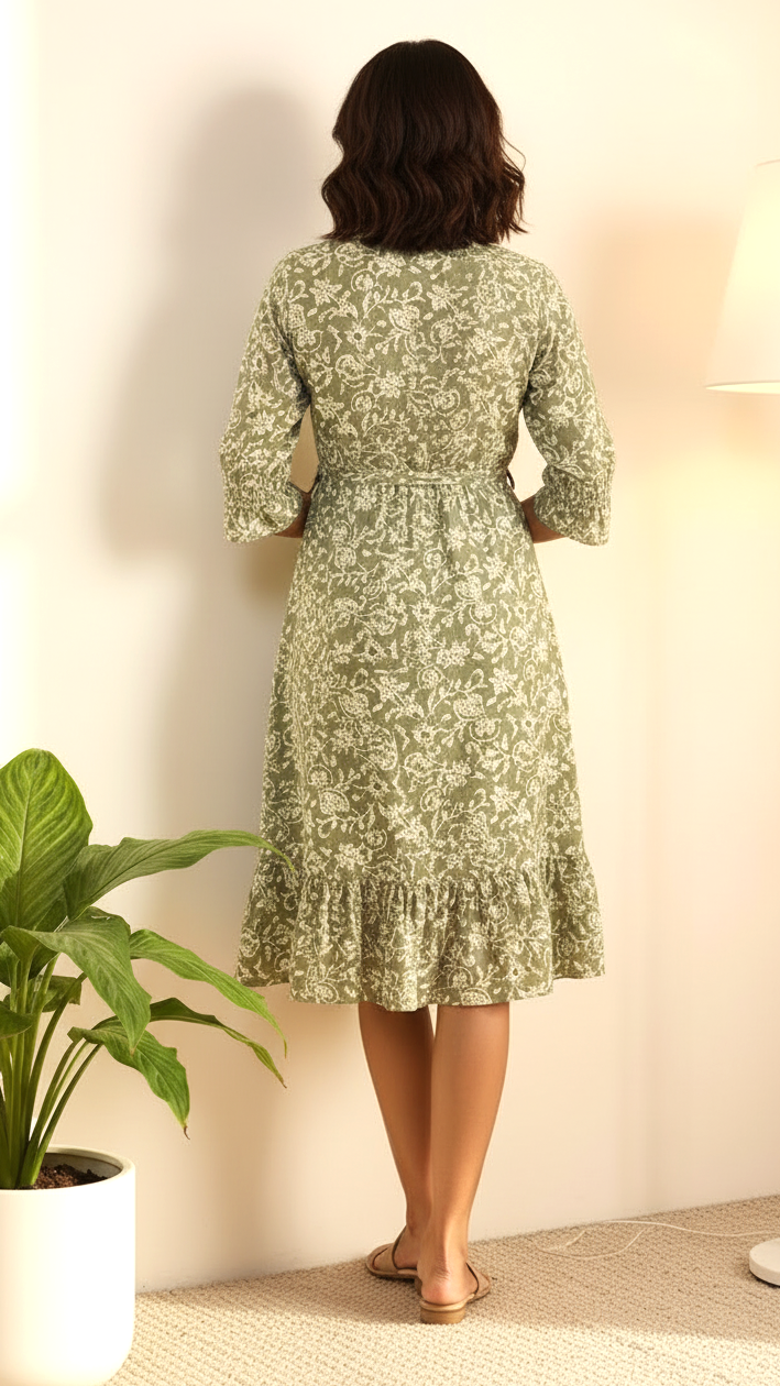 Sage Meadow Ruffle Wrap Dress