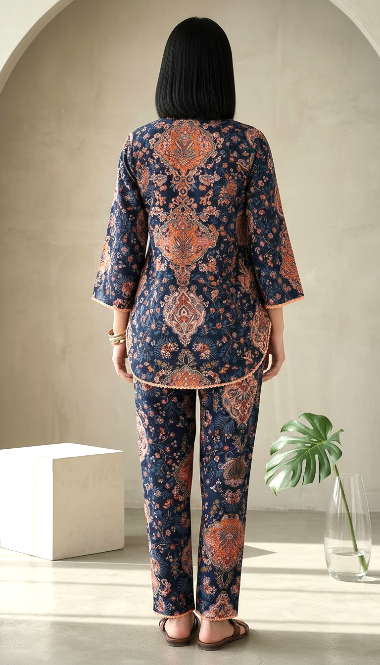 Navy Blue Printed Co-Ord Set for Women | Daylist