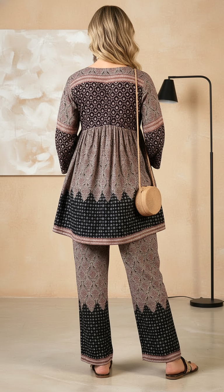 Daylist Midnight Black Embroidered Co-Ord Set – Premium Cotton-Linen Shirt & Palazzo 2-Piece Set