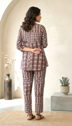 Brown Printed Co-ord Set for Women | Ethnic Lounge Wear | Daylist
