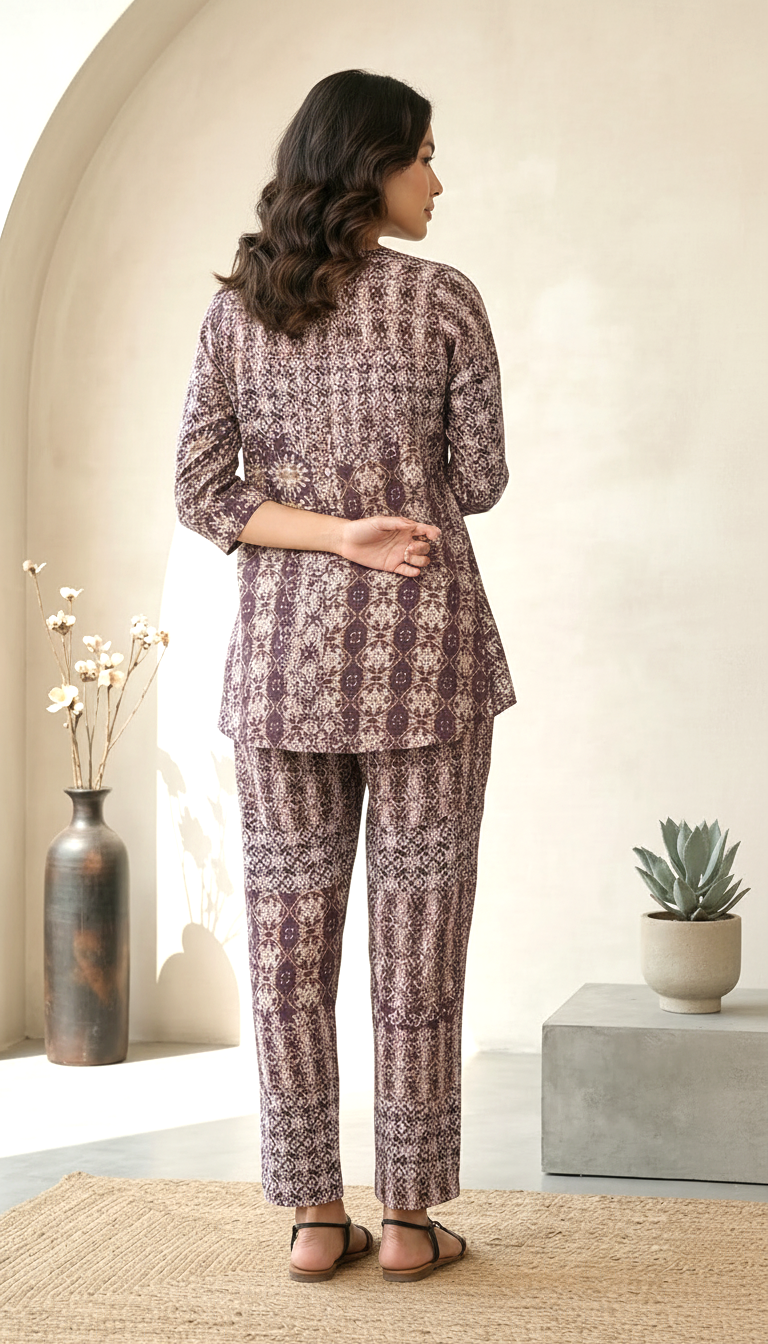 Brown Printed Co-ord Set for Women | Ethnic Lounge Wear | Daylist
