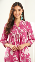 Magenta Floral Print Cotton Co-ord Set