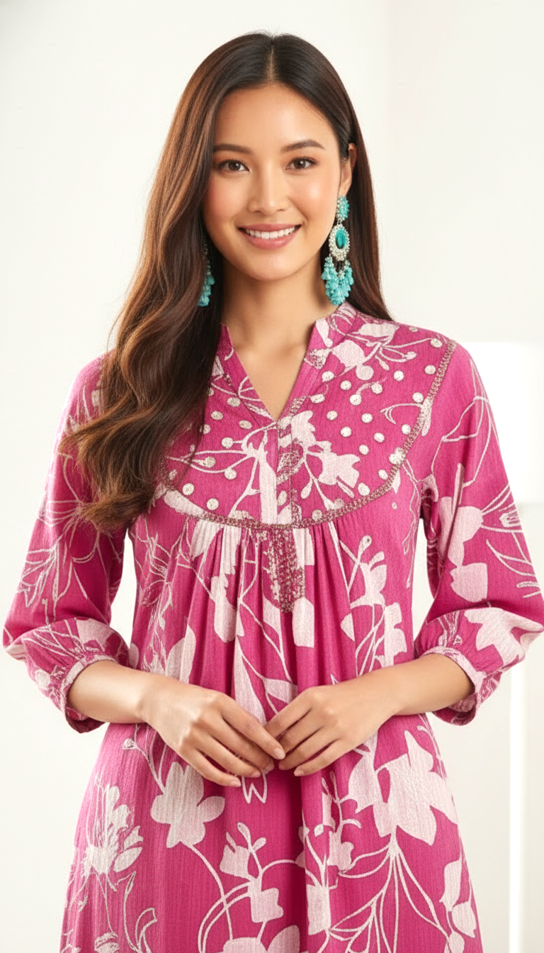Magenta Floral Print Cotton Co-ord Set
