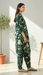 Emerald Green Floral Printed Kurta Set for Women