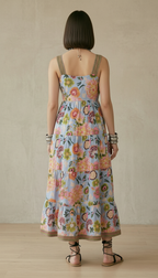 Pastel Blue Floral Tiered Maxi Dress with Embroidered Straps | Daylist.in