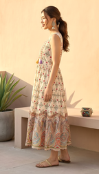 Sun-Drenched Paisley Sleeveless Tiered Midi Dress | Daylist.in