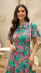 Emerald Paisley Tiered Midi Dress | Summer Resort Wear | Daylist.in