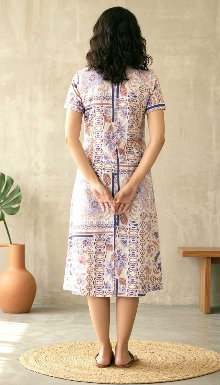 Beige Ethnic Printed Midi Dress for Women | Daylist