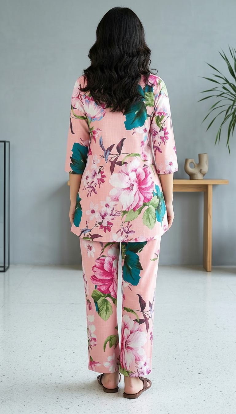 Blush Pink Watercolor Floral Co-ord Set | Daylist.in