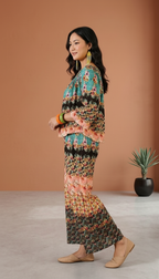 Daylist Botanical Horizon Co-ord Set – Relaxed Off-Shoulder Blouse & Wide-Leg Trouser Ensemble
