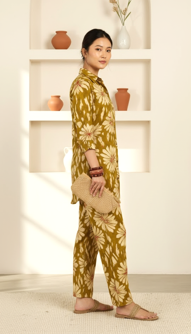 Olive Meadow Button-Down Co-ord Set