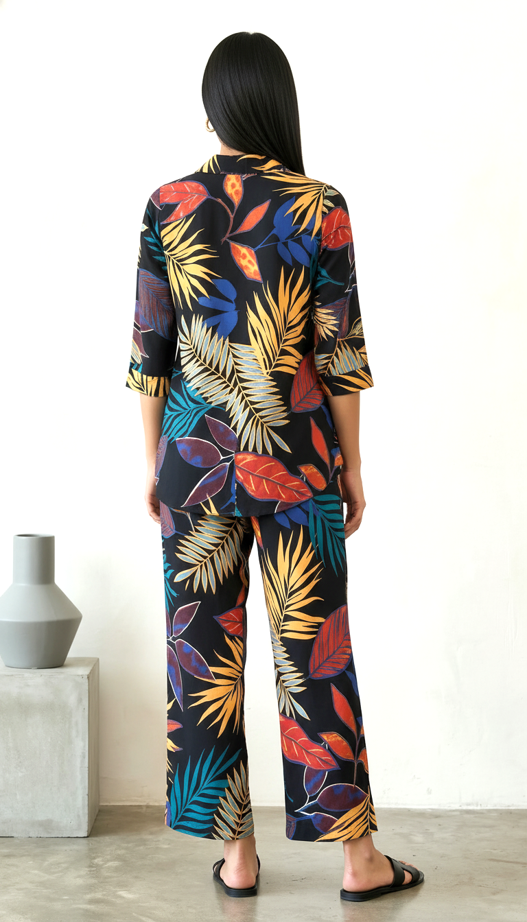 Midnight Tropical Leaf Print Co-ord Set | Daylist.in