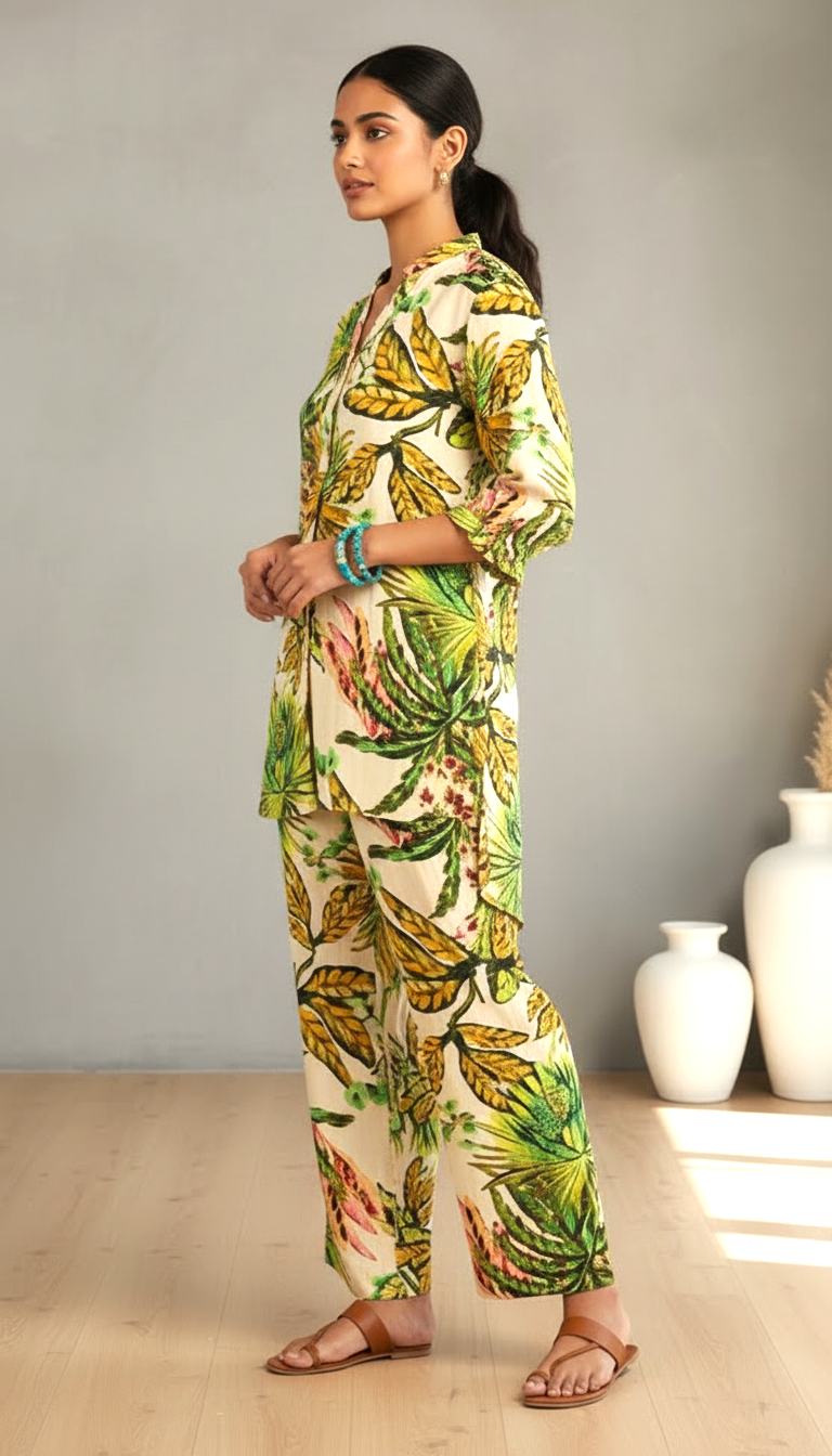 Verdant Tropical High-Low Co-ord Set
