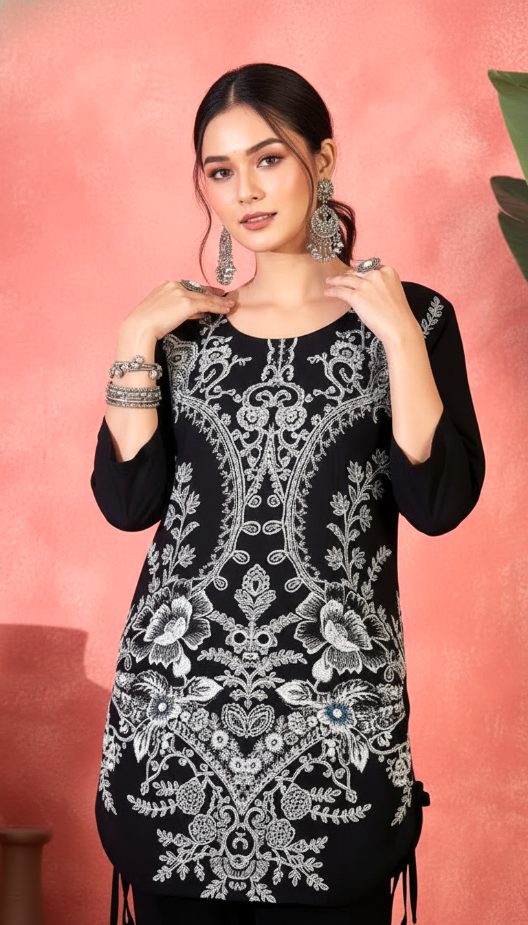 Floral Angrakha Wrap Co-ord Set | Cotton Printed Tunic & Wide-Leg Pants | Daylist.in