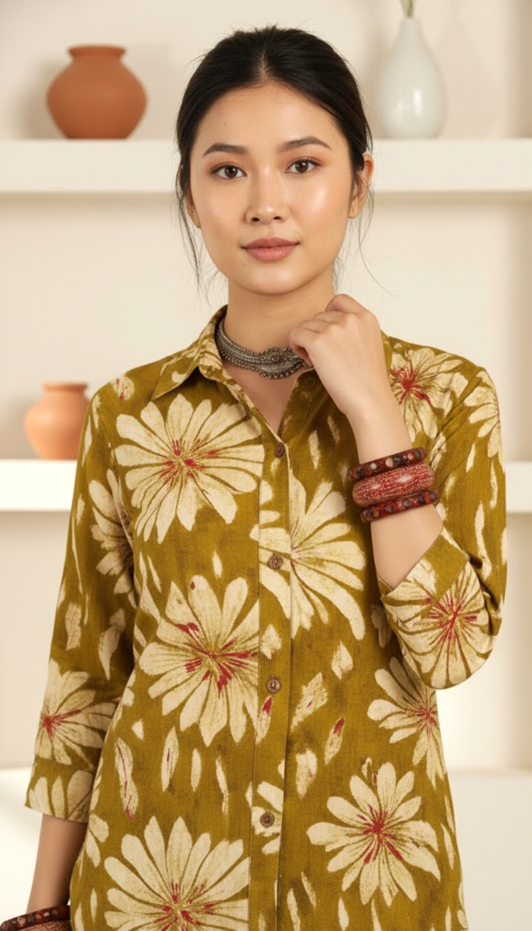 Olive Meadow Button-Down Co-ord Set