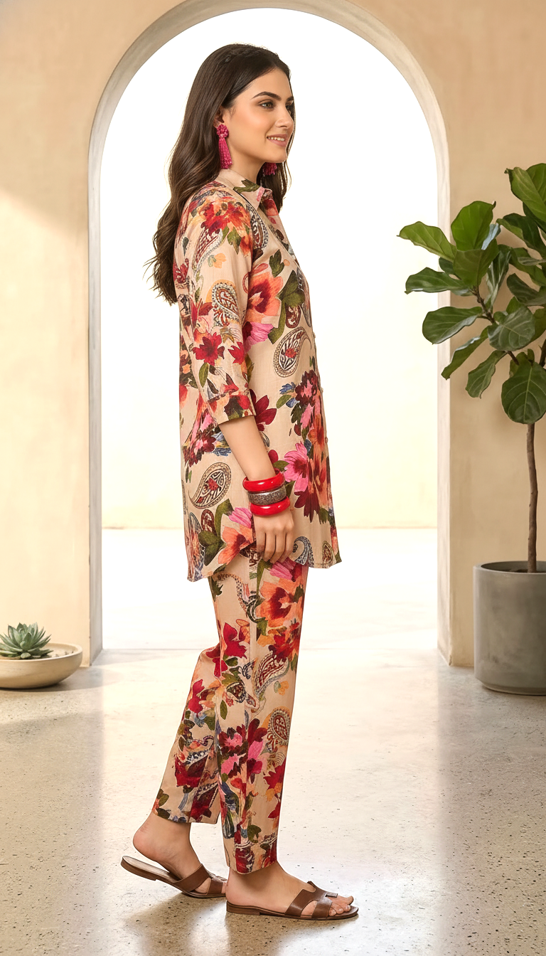 Daylist Floral & Paisley Printed Tunic with Matching Straight Pants – 2-Piece Co-ord Set