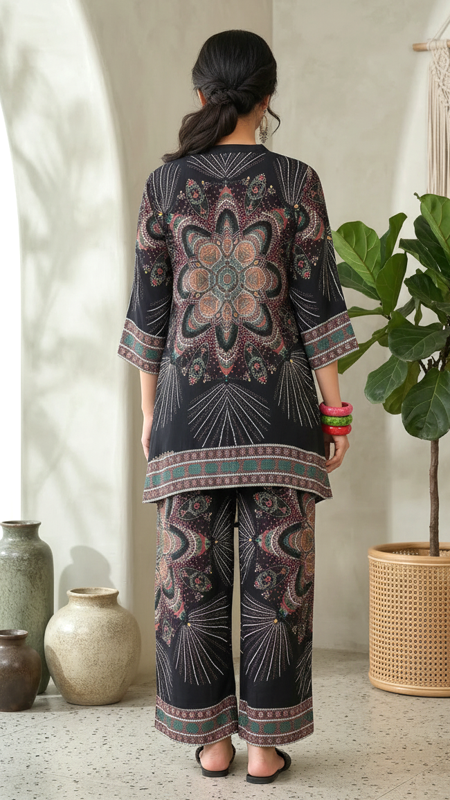 Daylist Midnight Mandala High-Low Tunic & Wide-Leg Pant Co-ord Set – 2-Piece Fusion Outfit