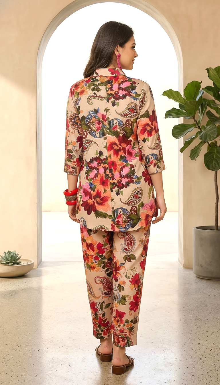 Daylist Floral & Paisley Printed Tunic with Matching Straight Pants – 2-Piece Co-ord Set