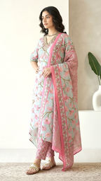 Pastel Floral Kurti Palazzo Set with Dupatta for Women | Elegant Ethnic Suit | Daylist