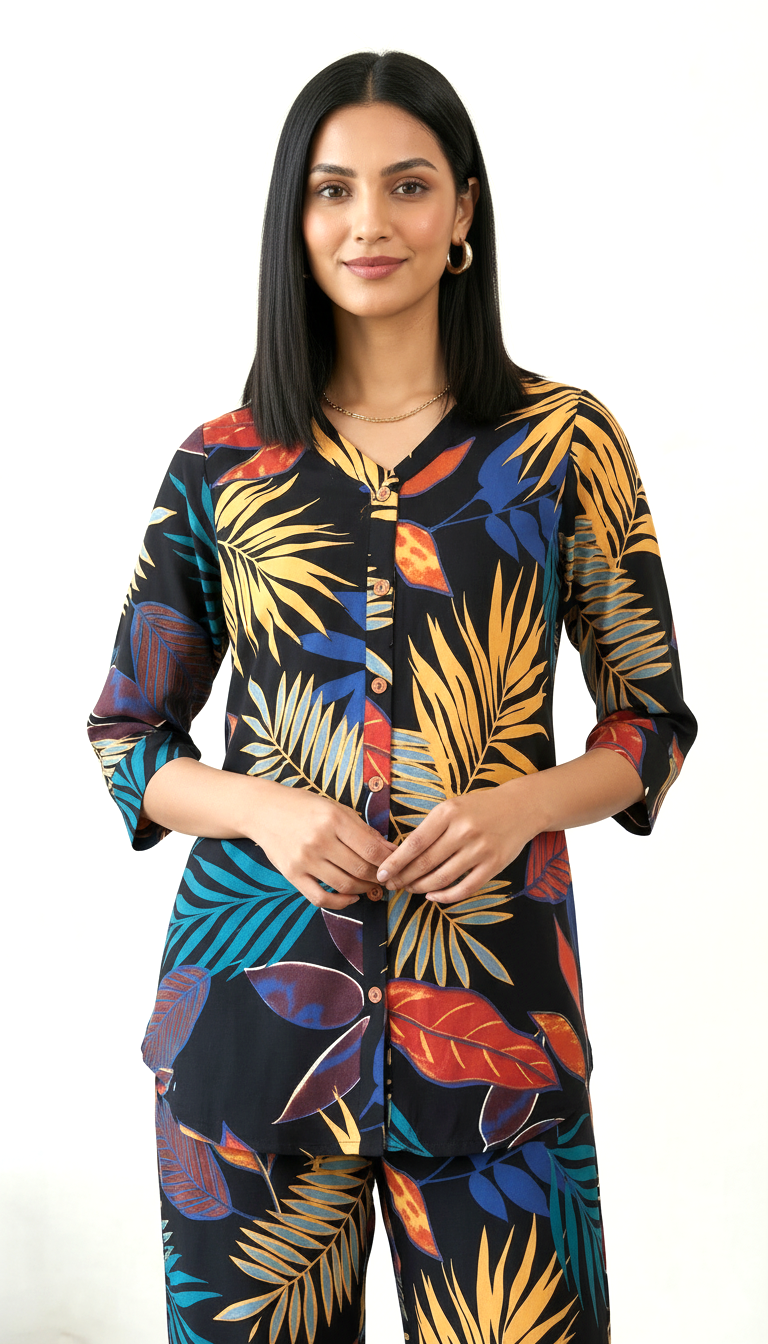 Midnight Tropical Leaf Print Co-ord Set | Daylist.in