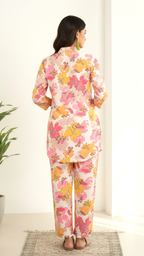 Daylist Bloom Fusion Co-ord Set – Pink & Yellow Floral Print Shirt with Straight Trousers