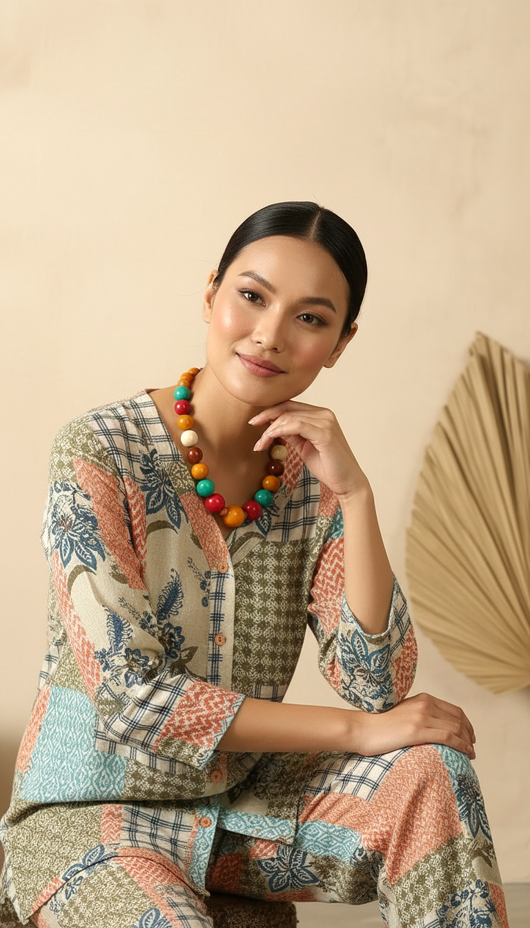 Multi-Color Patchwork Co-ord Set for Women | Casual Printed Outfit | Daylist