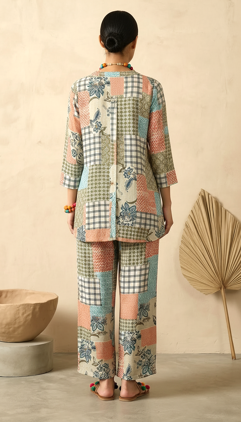 Multi-Color Patchwork Co-ord Set for Women | Casual Printed Outfit | Daylist
