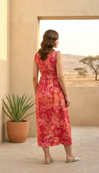Red Floral Midi Dress for Women with Smocked Waist | Daylist