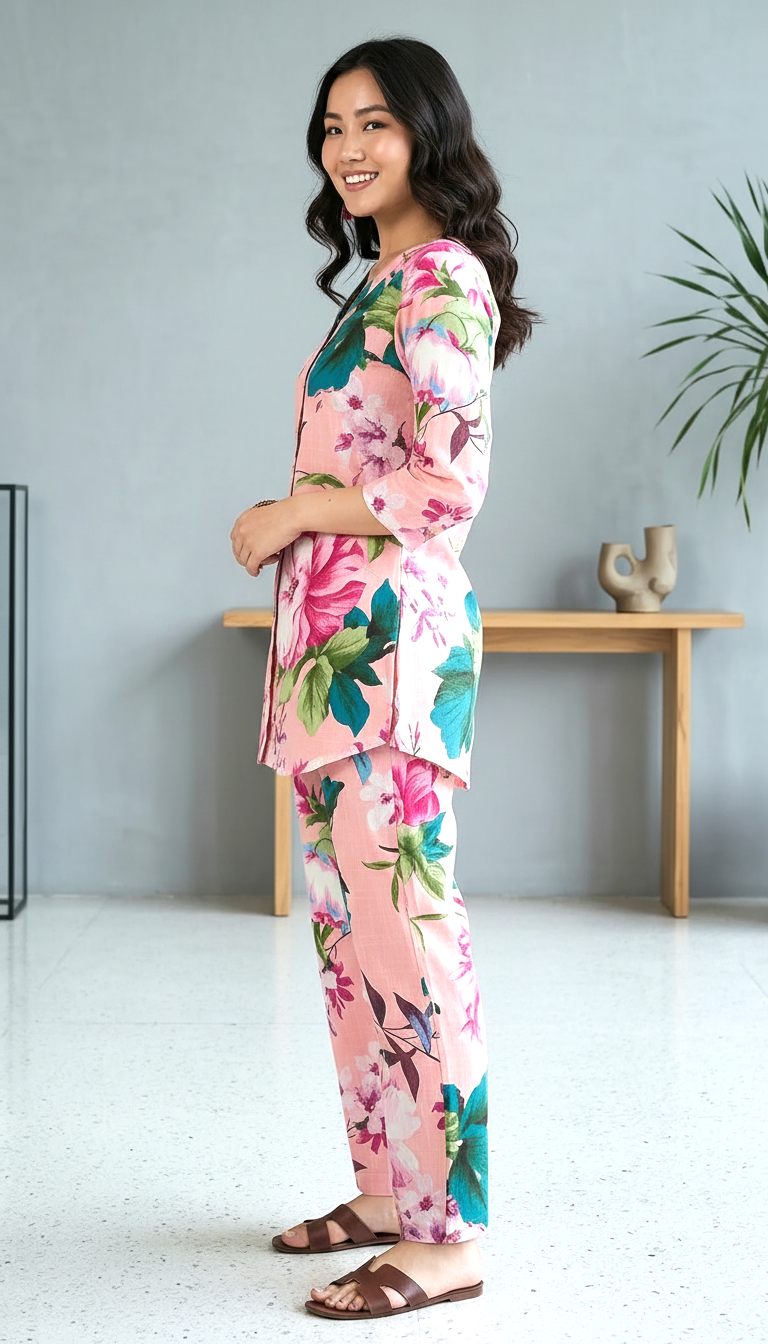 Blush Pink Watercolor Floral Co-ord Set | Daylist.in