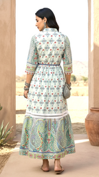 Seafoam Green Paisley Print Tiered Maxi Dress | Daylist.in