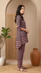 Daylist Printed Kurta & Pant Co-ord Set – Black & Rose Pink Ethnic Ensemble