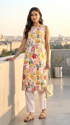 Daylist Botanical Terrace Kurta Set – Sleeveless Floral Printed Tunic with Tapered Trousers