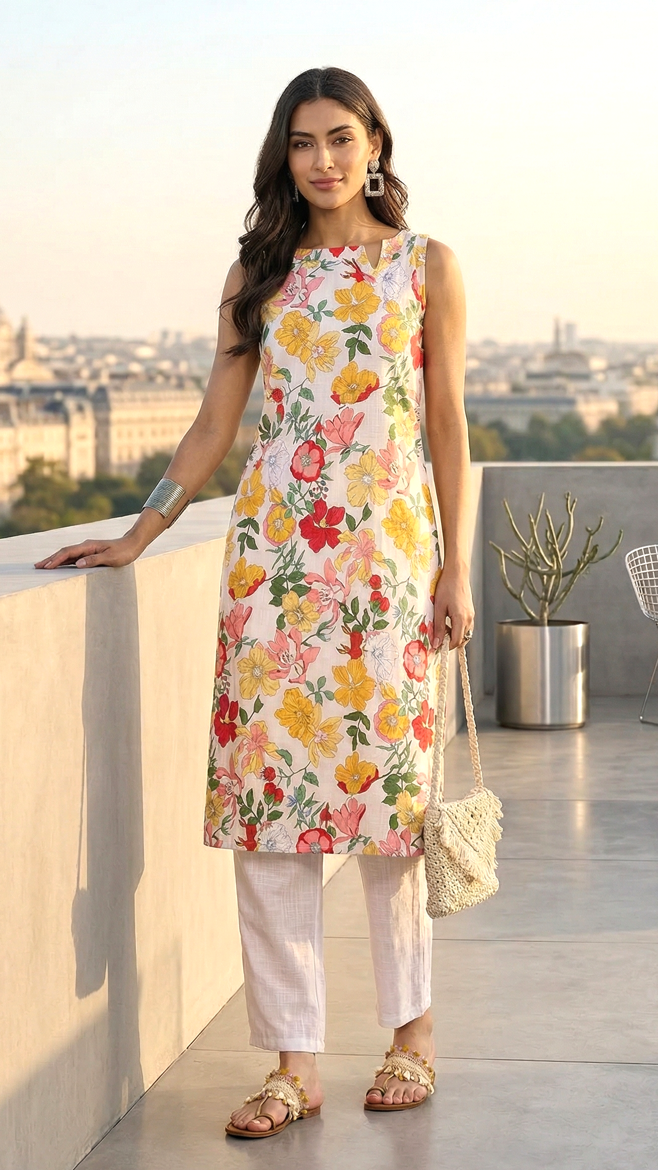 Daylist Botanical Terrace Kurta Set – Sleeveless Floral Printed Tunic with Tapered Trousers