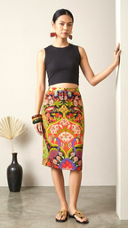 Peacock Print Pencil Skirt - Ethnic Fusion Midi Skirt | Daylist.in